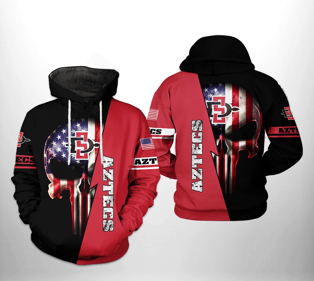 San Diego State Aztecs NCAA US Flag Skull 3D Printed Hoodie/Zipper Hoodie San Diego State Aztecs NCAA US Flag Skull 3D Printed Hoodie/Zipper Hoodie