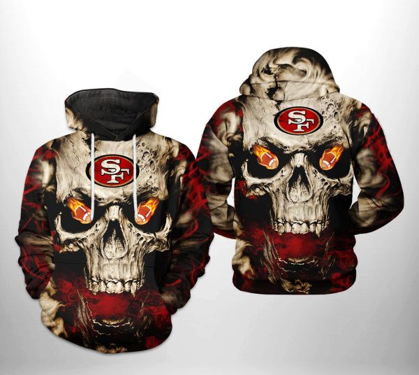 San Francisco 49ers NFL Skull Team 3D Printed Hoodie/Zipper Hoodie