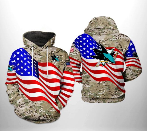 San Jose Sharks NHL US FLag Camo Veteran 3D Printed Hoodie/Zipper Hoodie