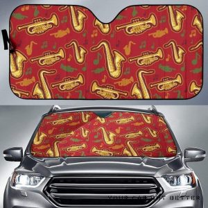 Saxophone Cornet Pattern Red Car Auto Sun Shade