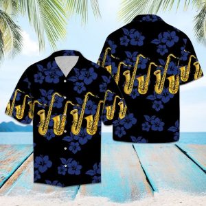 Saxophone For Hawaiian Shirt Summer Button Up