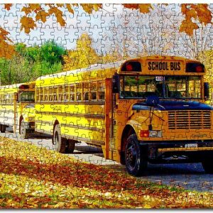 School Bus In Autumn Jigsaw Puzzle Set