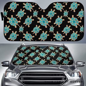 Sea Turtle Blue Stone Pattern Car Auto Sun Shade