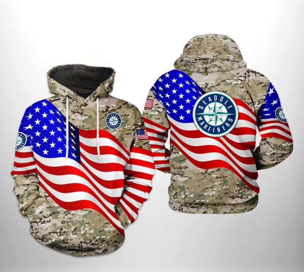 Seattle Mariners MLB US Flag Camo Veteran 3D Printed Hoodie/Zipper Hoodie