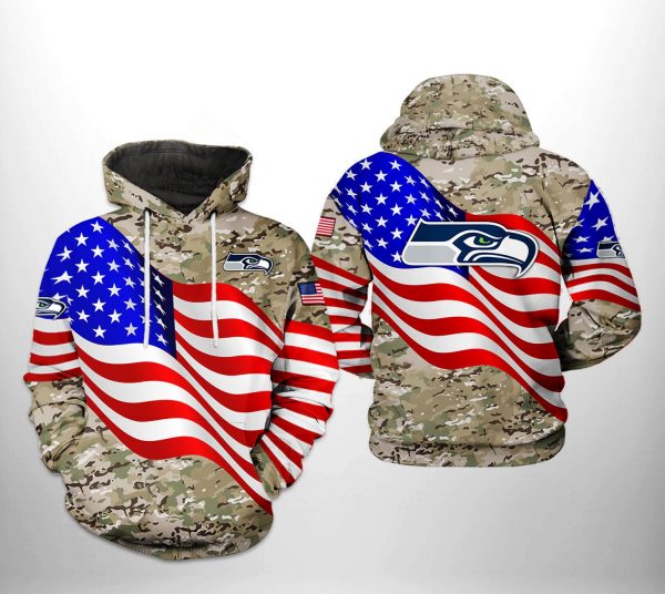 Seattle Seahawks NFL US Flag Camo Veteran Team 3D Printed Hoodie/Zipper Hoodie