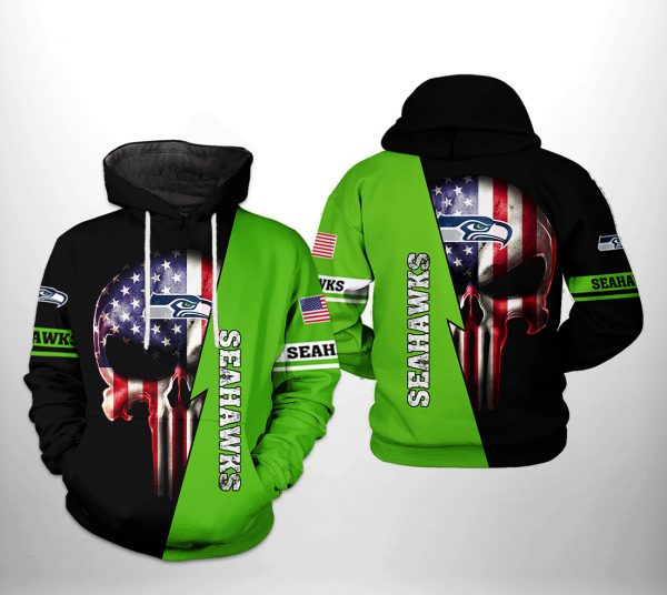 Seattle Seahawks NFL US Flag Skull Team 3D Printed Hoodie/Zipper Hoodie