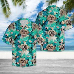 Shih Tzu Tropical Hawaiian Shirt Summer Button Up