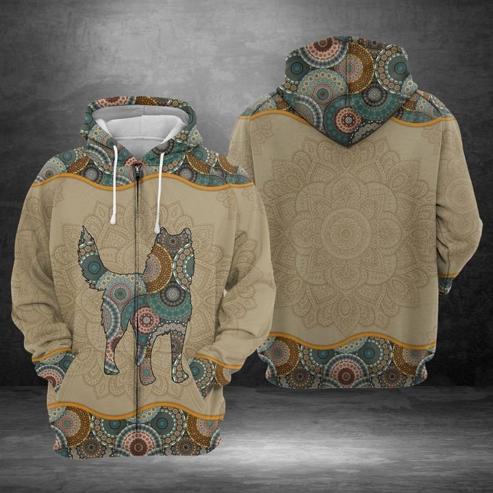 Siberian Husky Mandala 3D Printed Hoodie/Zipper Hoodie Siberian Husky Mandala 3D Printed Hoodie/Zipper Hoodie