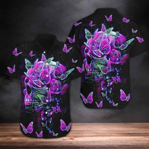 Skull And Butterfly Hawaiian Shirt Summer Button Up