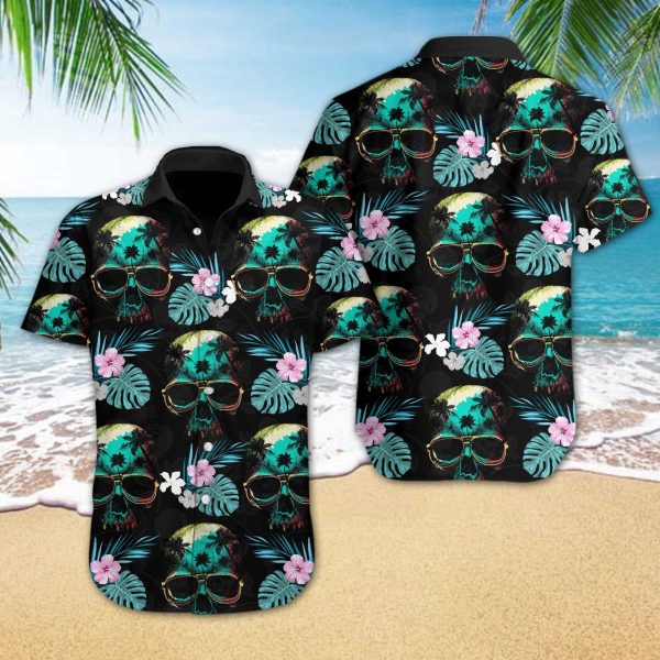 Skull Beach Hawaiian Shirt Summer Button Up