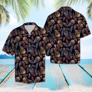 Skull Feather Hawaiian Shirt Summer Button Up