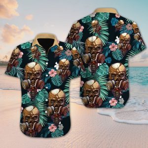 Skull Flower Hawaiian Shirt Summer Button Up