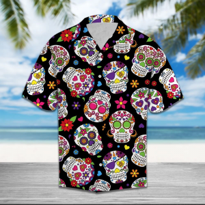 Skull Flower Hawaiian Shirt Summer Button Up