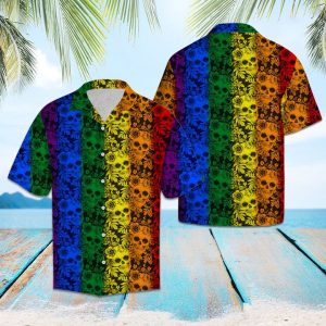 Skull Lgbt Color Hawaiian Shirt Summer Button Up