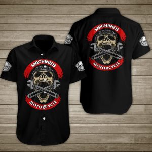 Skull Machines Motorcycle Hawaiian Shirt Summer Button Up