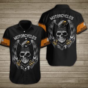 Skull Motorcycle Mighty Eagle Hawaiian Shirt Summer Button Up