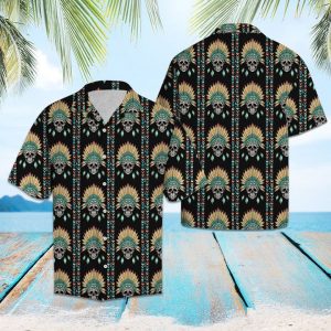 Skull Native Pattern Hawaiian Shirt Summer Button Up