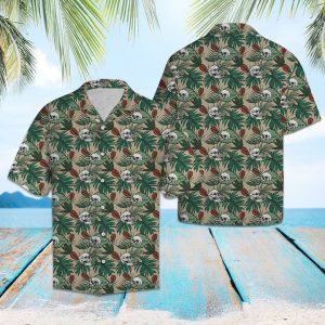 Skull Palm Leaves Hawaiian Shirt Summer Button Up