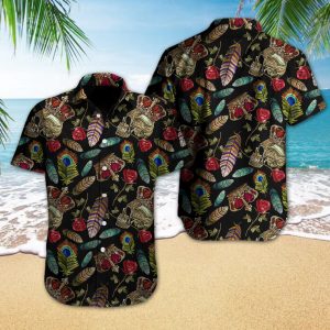 Skull Rose Feather Hawaiian Shirt Summer Button Up