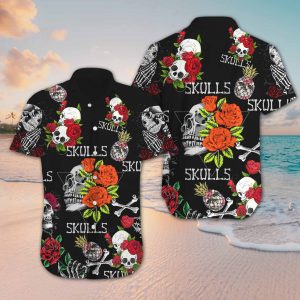 Skull Rose Hawaiian Shirt Summer Button Up