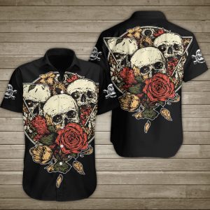 Skull Roses Hawaiian Shirt Summer Button Up