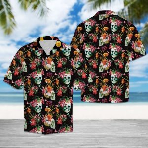 Skull Tropical Hawaiian Shirt Summer Button Up
