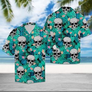 Skull Tropical Hawaiian Shirt Summer Button Up
