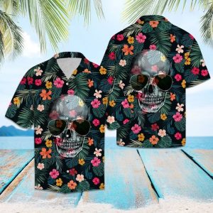 Skull Tropical Hawaiian Shirt Summer Button Up