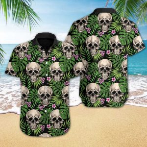 Skull Tropical Pattern Hawaiian Shirt Summer Button Up