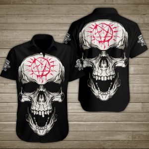 Skull With Baphomet Symbol Hawaiian Shirt Summer Button Up