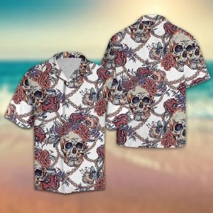 Skull With Roses Chains Hawaiian Shirt Summer Button Up