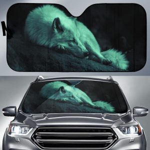 Sleeping White Wolf at Night Woods Car Auto Sun Shade