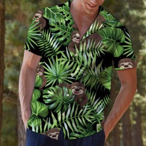 Sloth Green Tropical Hawaiian Shirt Summer Button Up