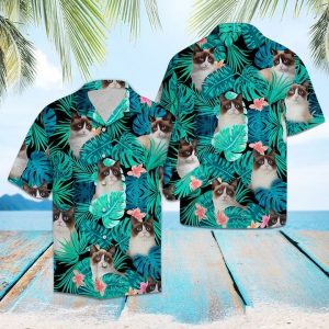 Snowshoe Cat Green Tropical Hawaiian Shirt Summer Button Up