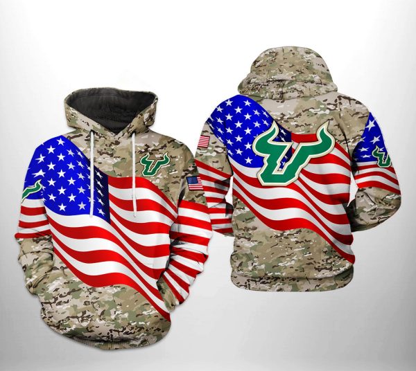 South Florida Bulls NCAA US Flag Camo Veteran 3D Printed Hoodie/Zipper Hoodie