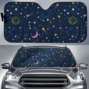 Space Pattern With Planets, Comets, Constellations And Stars Car Auto Sun Shade