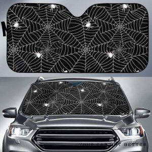 Spider Web Pattern Black Background White Cobweb Car Auto Sun Shade