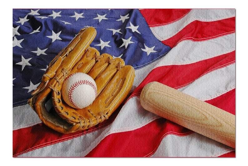 Sport, Baseball, Glove, And Bat On American Flag Jigsaw Puzzle Set Sport, Baseball, Glove, And Bat On American Flag Jigsaw Puzzle Set
