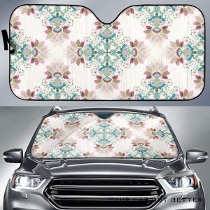 Square Floral Indian Flower Pattern Car Auto Sun Shade