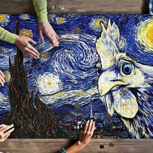 Starry Night Rooster Jigsaw Puzzle Set