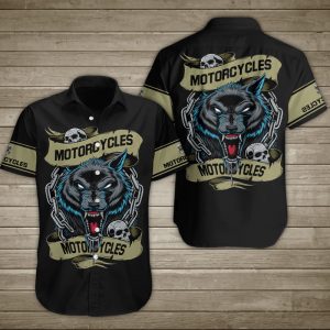 Starving Wolf Skull Motorcycle Hawaiian Shirt Summer Button Up