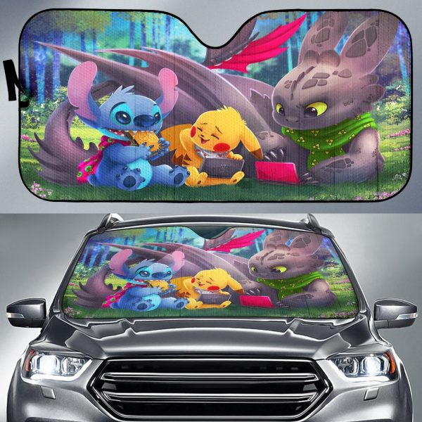 Stich Pikachu Toothles Cutes Cartoon Car Auto Sun Shade