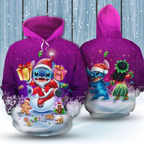 Stitch Lilo Santa Clause Purple 3D Printed Hoodie/Zipper Hoodie
