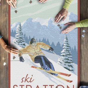 Stratton, Vermont Downhill Skier Scene Jigsaw Puzzle Set