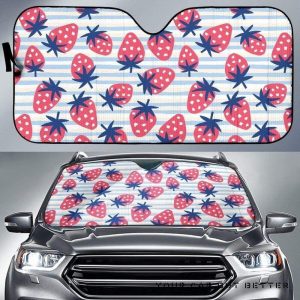 Strawberry Pattern Blue Lines Car Auto Sun Shade