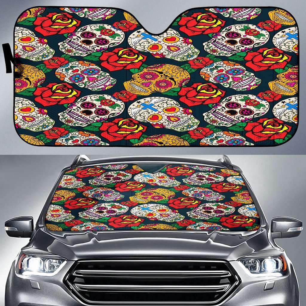 Sugar Skulls Car Auto Sun Shade Sugar Skulls Car Auto Sun Shade
