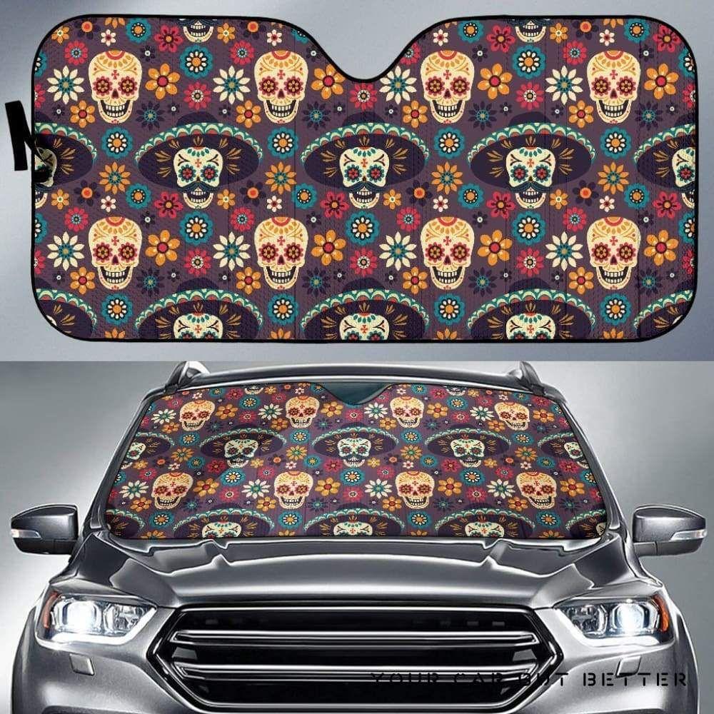 Sugar Skulls Flower Maxican Pattern Car Auto Sun Shade Sugar Skulls Flower Maxican Pattern Car Auto Sun Shade