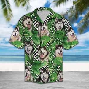 Summer Exotic Jungle Tropical Alaskan Malamute Hawaiian Shirt Summer Button Up