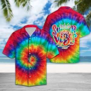 Summer Vibes Tie Dye Hawaiian Shirt Summer Button Up