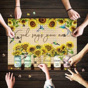 Sunflower Hummingbirds. God Says You Are Jigsaw Puzzle Set